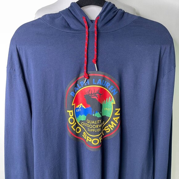 Ralph Lauren Men's Blue Polo Country Hooded Jersey Sportsman Hoodie Size XL - Picture 2 of 13